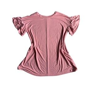 Lane Bryant‎ Womens T-Shirt Dress Size 22/24 Pink Short Ruffle Sleeve Tunic Boho